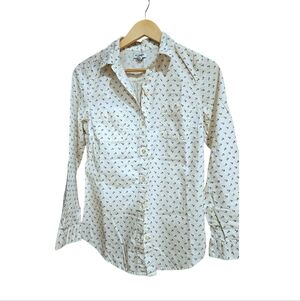 NEW White Button-Up Shirt Ancor Pattern Print 100 Cotton Sz.S